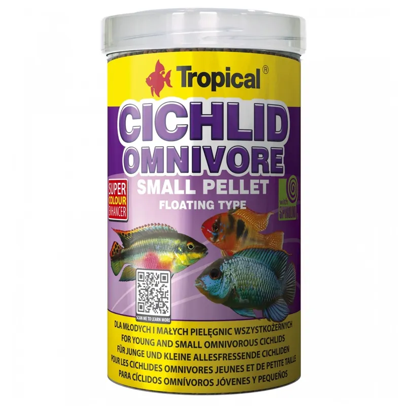 Bon Marché TROPICAL Cichlid Omnivore Small Pellet 250ml nourriture à multi ingrédients pour cichlidés omnivores jeunes et de petite taille
