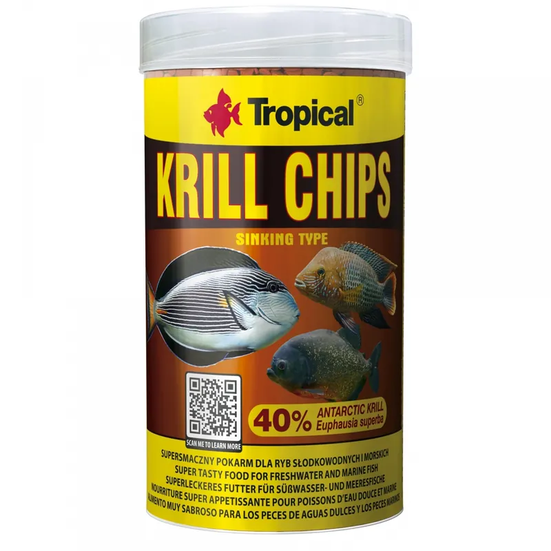 Marque TROPICAL Krill Chips 250ml nourriture pour poissons d&rsquo;eau douce et d&rsquo;eau de mer, rehaussant la couleur, avec krill