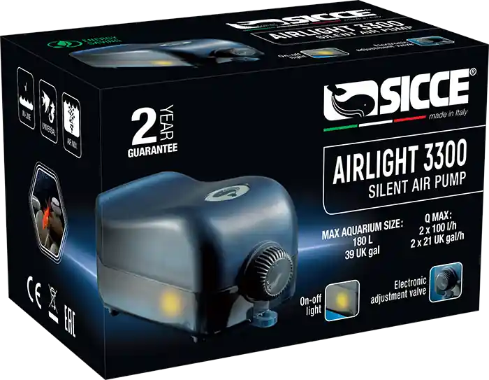 Certifié SICCE AirLight 3300 pompe à air 200 L/h avec double sortie réglable pour aquarium