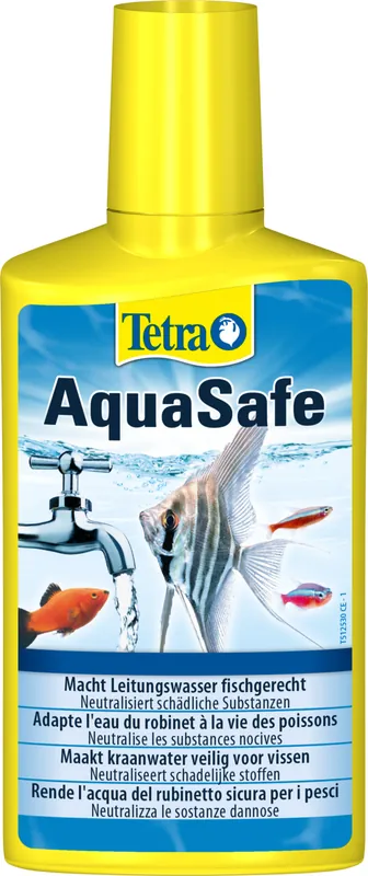 Authentique TETRA AquaSafe 250 ml conditionne l&rsquo;eau du robinet en une eau adaptée aux besoins des poissons. Traite jusqu&rsquo;à 500 L