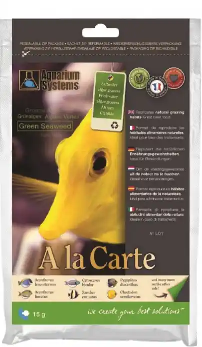 Acheter En Ligne AQUARIUM SYSTEMS « A la carte » Green Seaweed 15 gr. algues vertes nourriture pour poissons marins et Cichlidés Africains