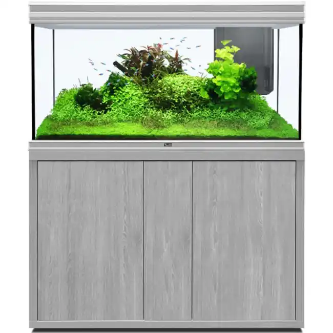 Achat Immédiat AQUATLANTIS Fusion LED 2.0 120 x 50 x 70 cm aspect Frêne Gris aquarium 420 L avec meuble