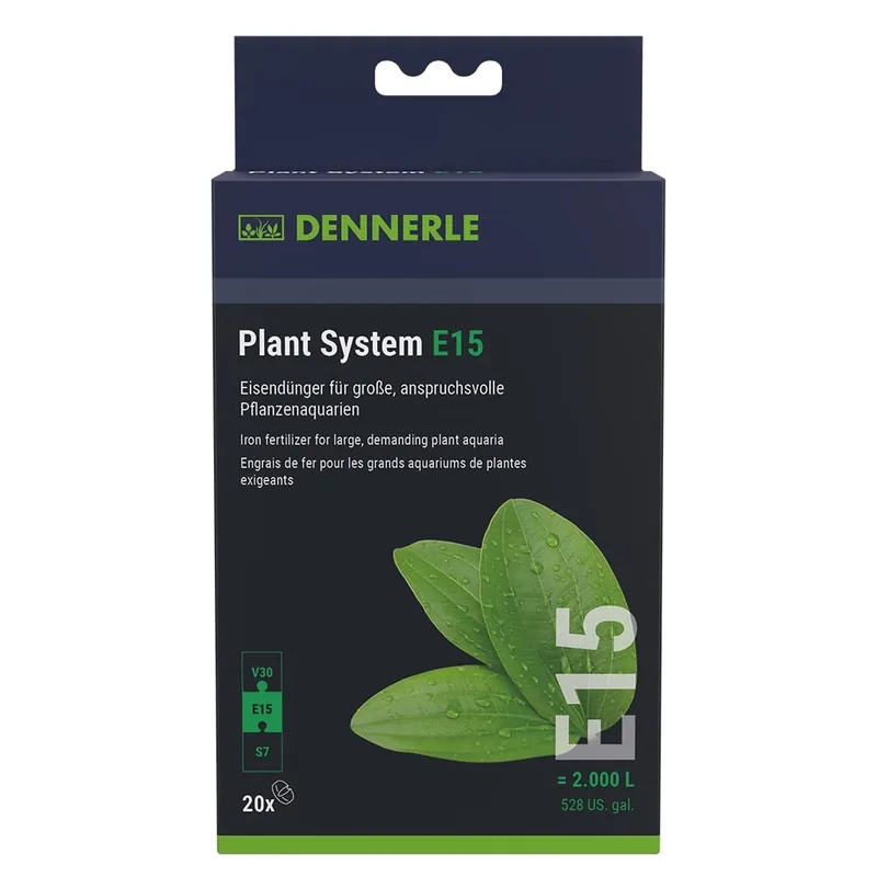 DENNERLE Plant System E15 20 comprimés source de Fer blanc concentré pour plantes d'aquariums. Traite jusqu'à 2000 L Nouveauté
