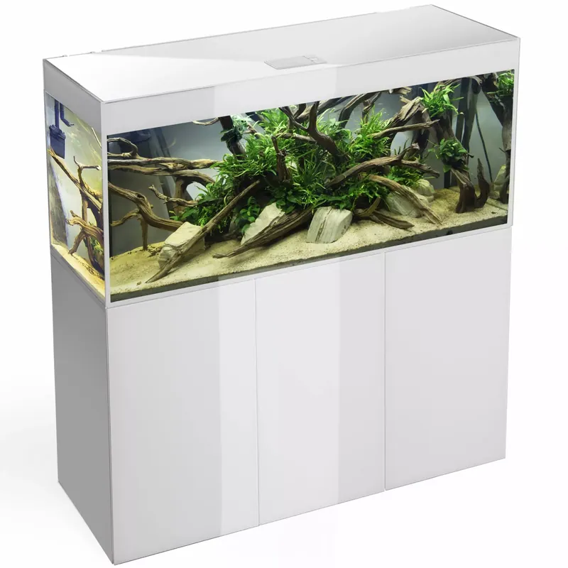 AQUAEL Combinaison Glossy ST 150 LED Day & Night 2.0 Blanc Brillant aquarium équipé 150 x 50 x 63 cm 405 L avec meuble assorti Paiement Sécurisé